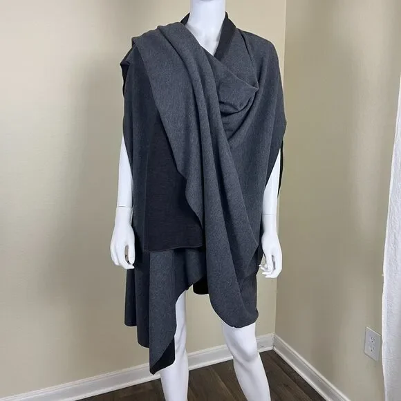 Zara Women Size M Gray Asymmetric Wool Cape Poncho Wrap Kimono Modern Minimalist - Picture 3 of 15